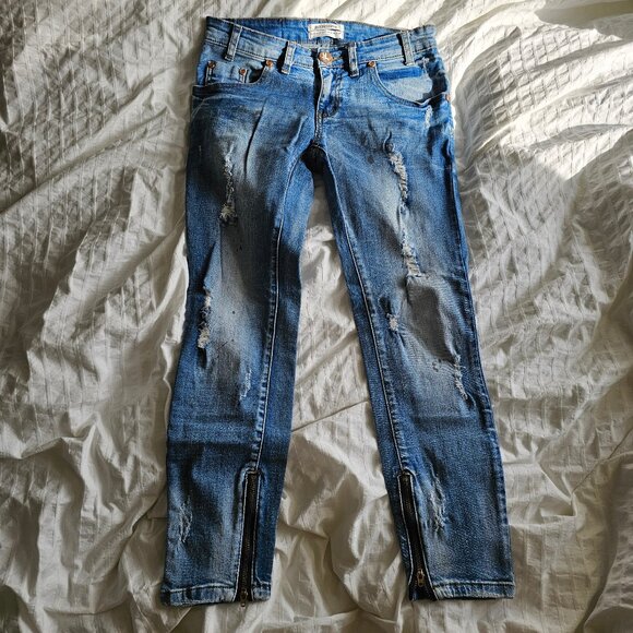 One Teaspoon Freebirds II Low-rise Distressed Skinny Jeans - Blue Blonde - Sz 26 - Picture 2 of 14